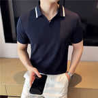 Solid color short sleeved polo shirt for men
