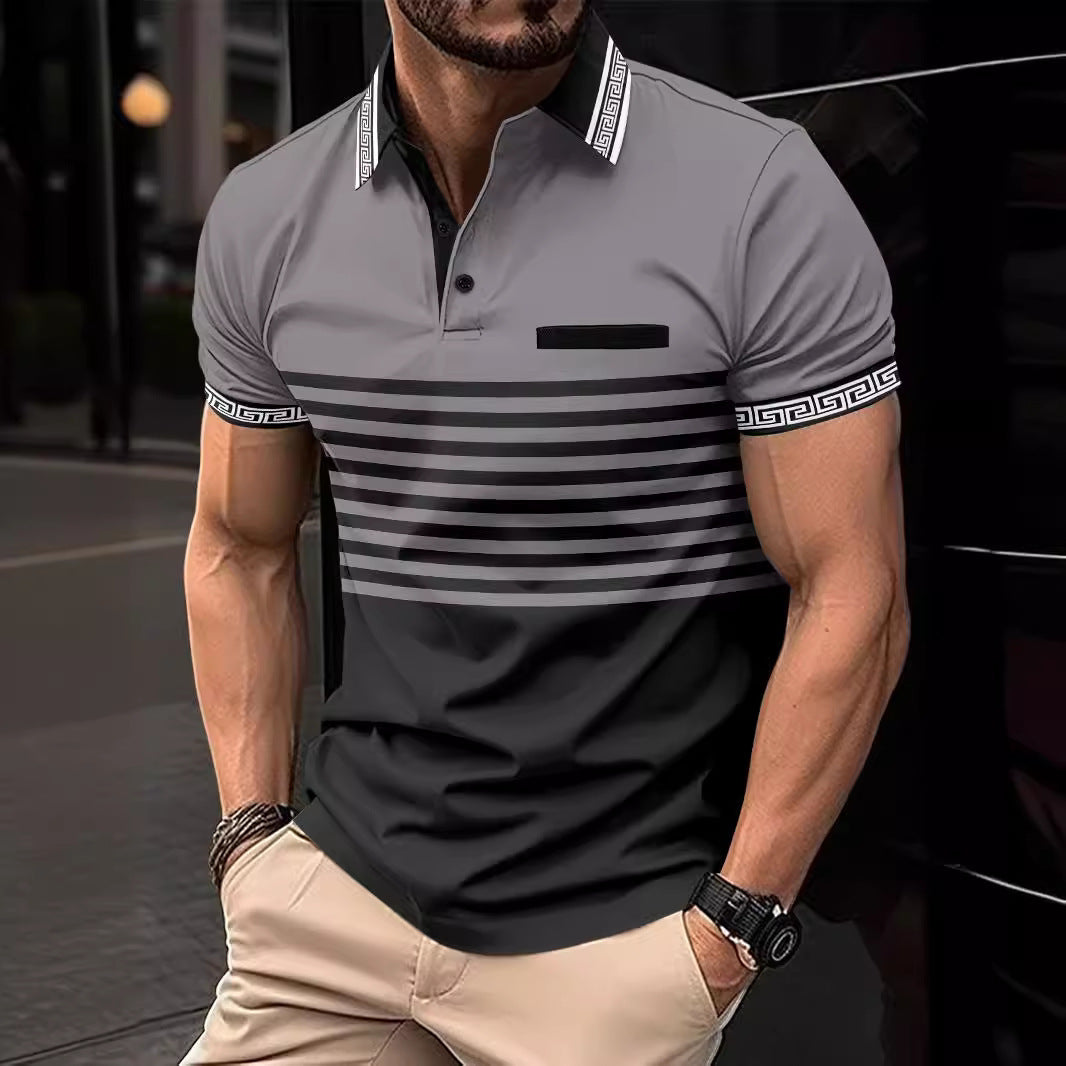 POLO shirt jacquard threaded collar lapel for men
