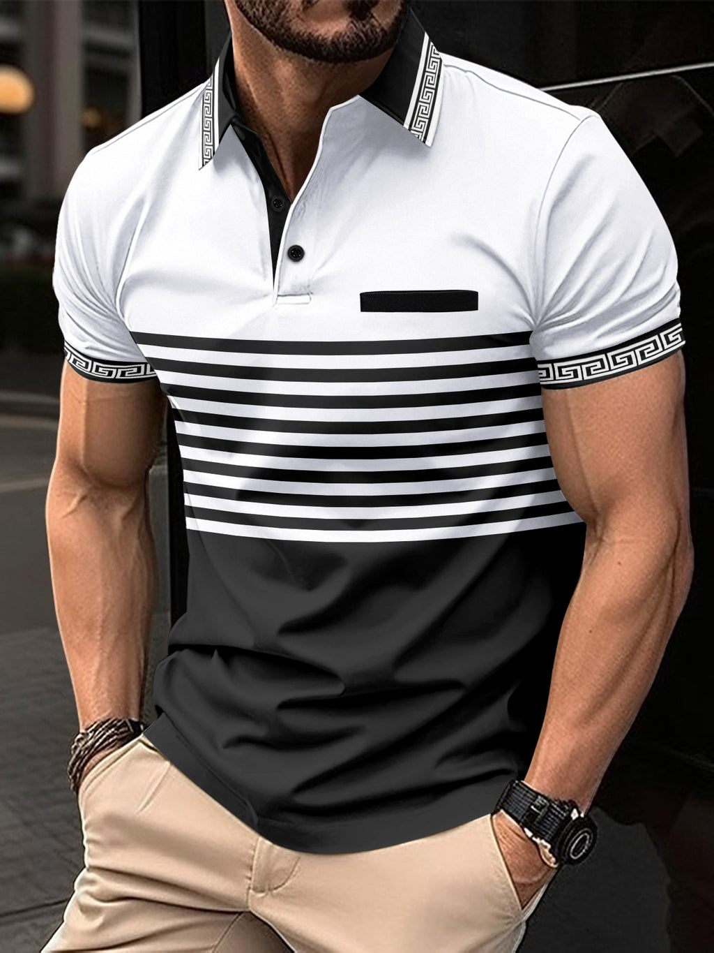 POLO shirt jacquard threaded collar lapel for men