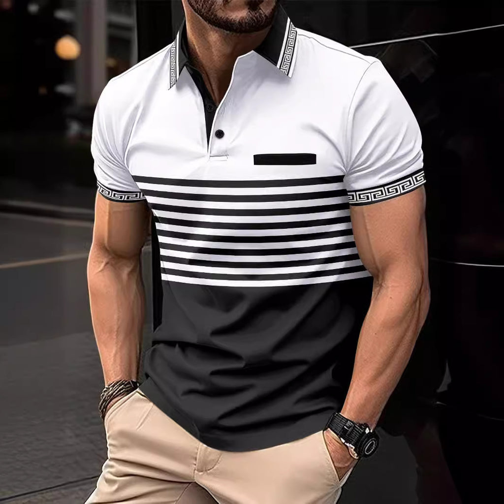 POLO shirt jacquard threaded collar lapel for men