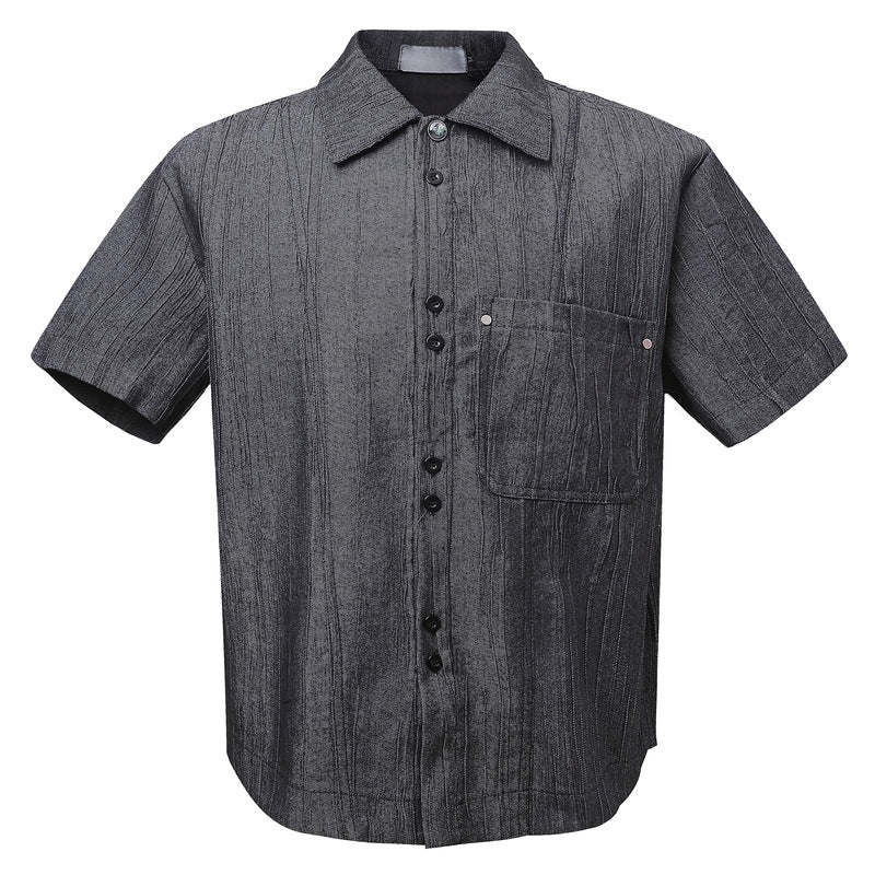 Polo Collar Short Sleeve Shirt Summer Loose Collar Shirt Men