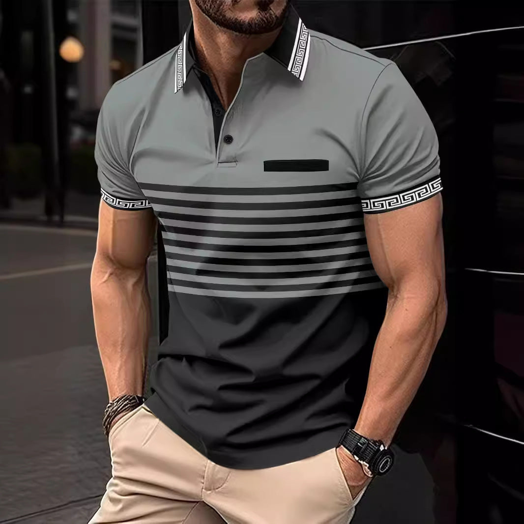 POLO shirt jacquard threaded collar lapel for men