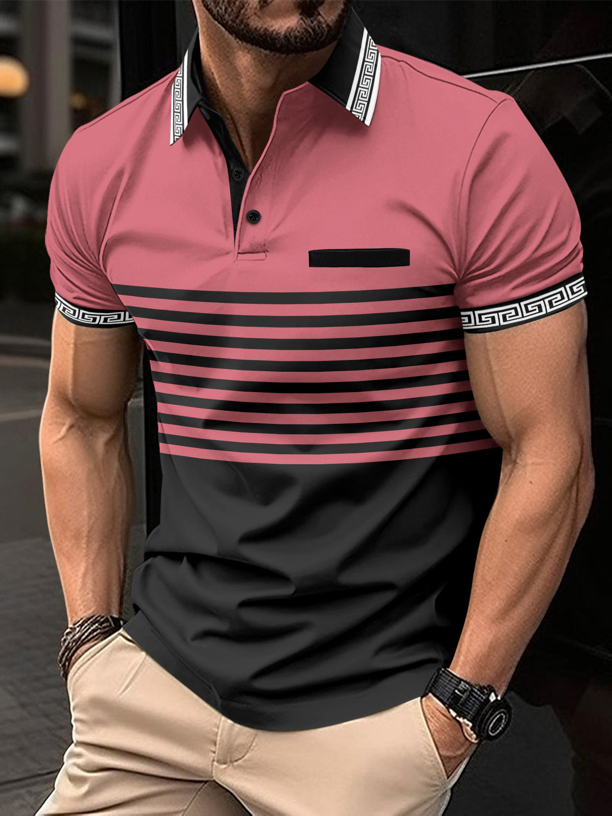 POLO shirt jacquard threaded collar lapel for men